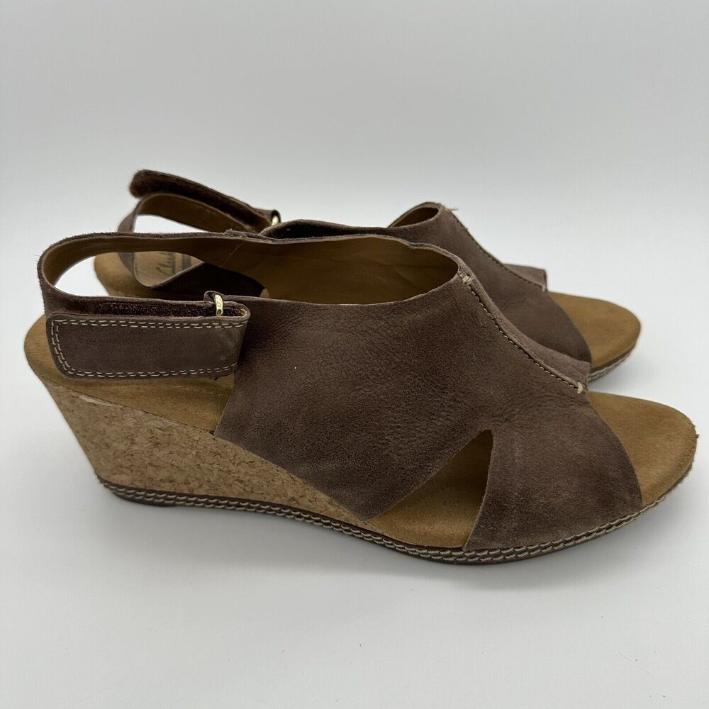 Clarks Valerie James Brown Leather Wedge Heel Sandals Size 11